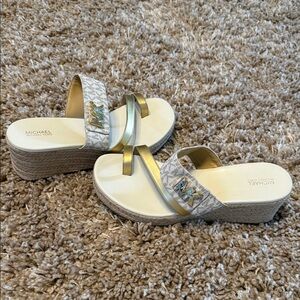 Michael Kors Gold and Cream Wedge Sandals